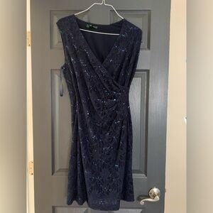 Ralph Lauren blue sequins dress. 3/4 length size 14